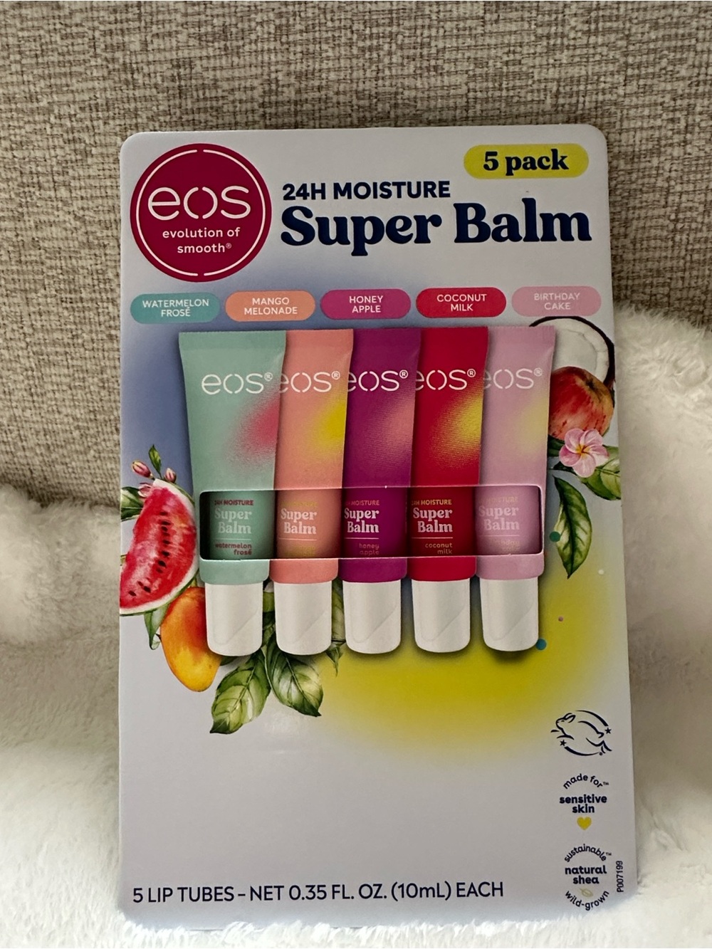 eos Super Balm 5-Pack Lip Tubes - pastel green, peach, yellow, red, light pink